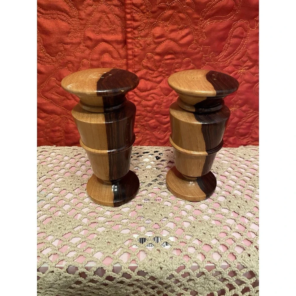 Brown Two tone Wooden Salt/Pepper Shakers) Boho Farmhouse Cottagecore Decor Nice